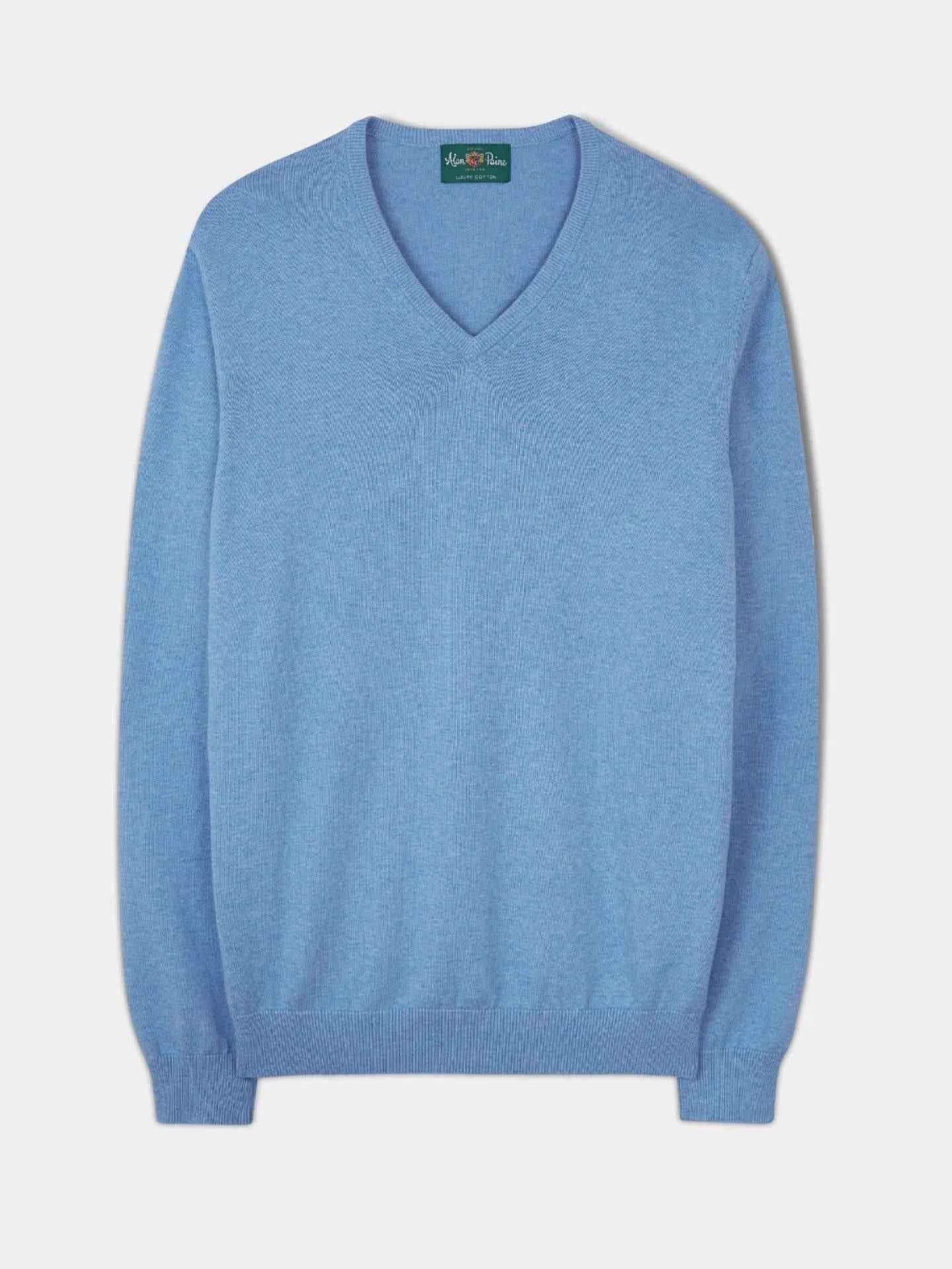 Ljusblå V-hals Cotton Cashmere Tröja