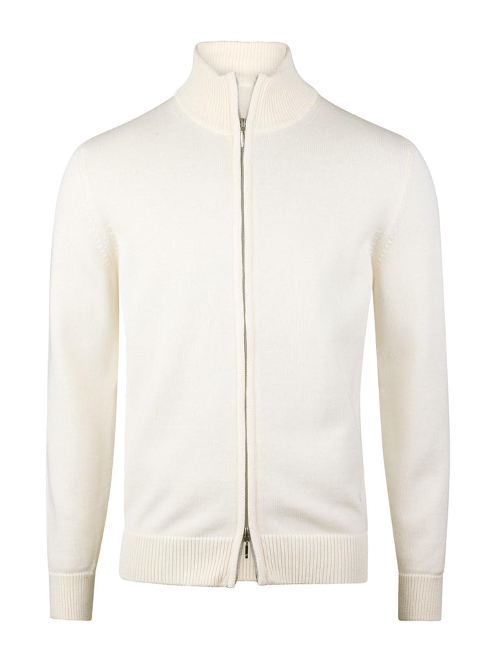 Strukturstickad Zip Cardigan - Off-white