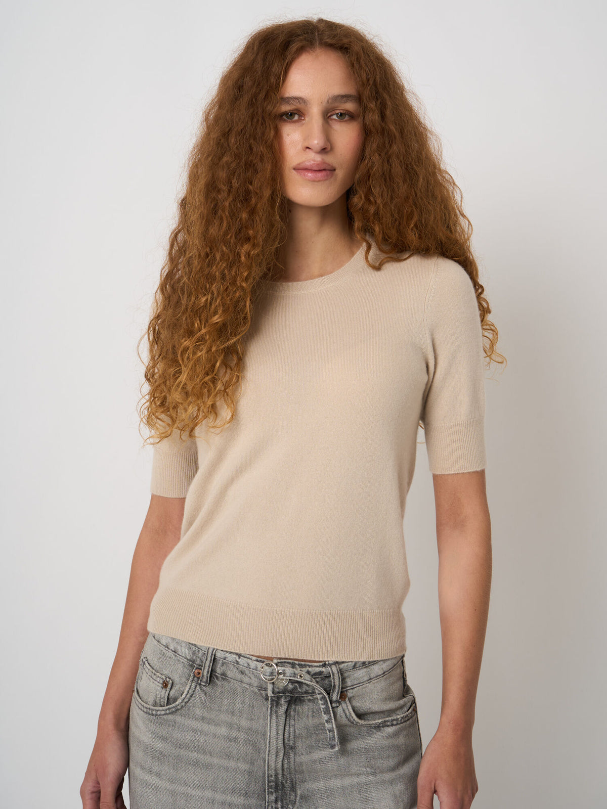 Beige Kortärmad Kashmirtröja - Repeat
