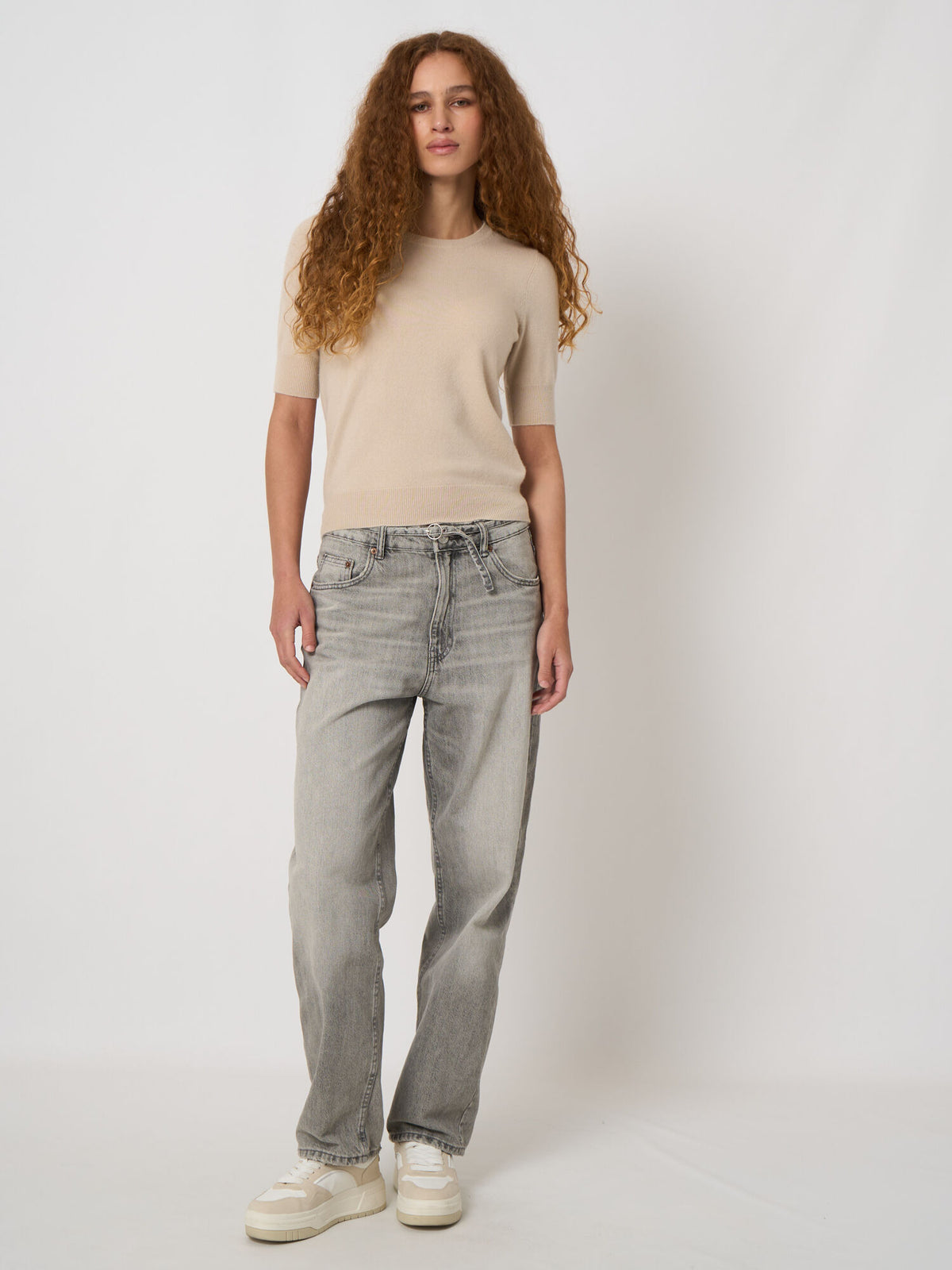 Beige Kortärmad Kashmirtröja