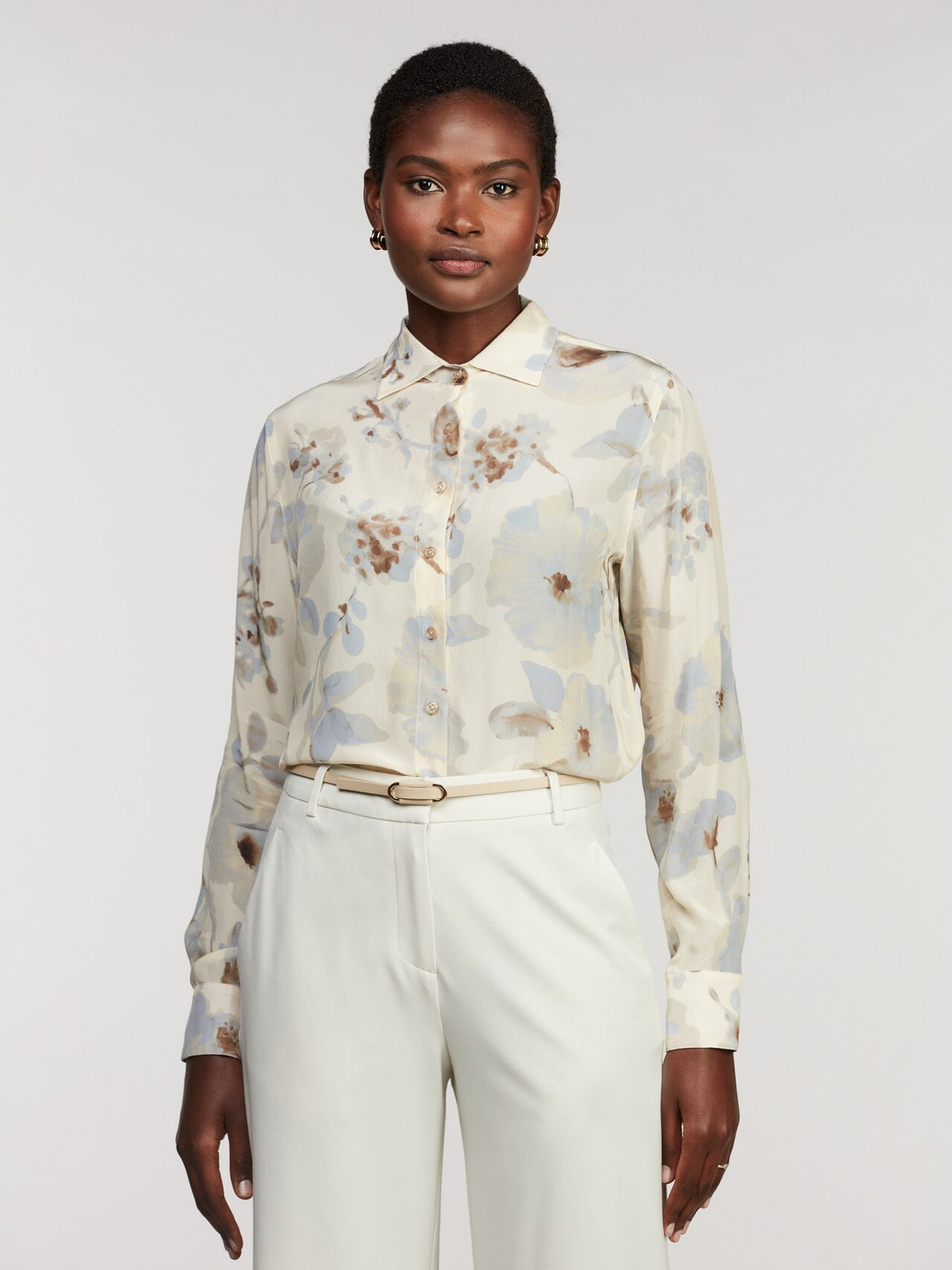 Creamy White Siri Floral Viscose Shirt