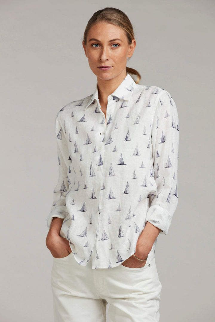 Siri Relaxed Linneskjorta - Segelbåtar