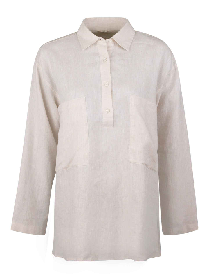 Beige Elin Oversize Popover Linneskjorta