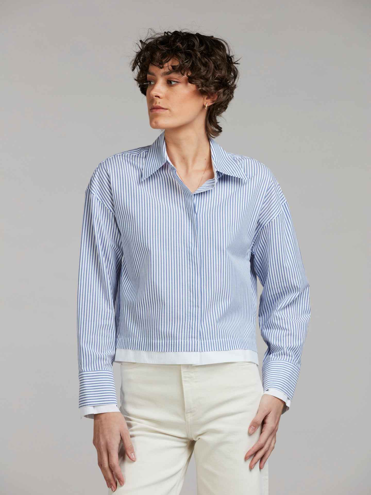 Blå Lena Randig Croppad Skjorta - Stenströms