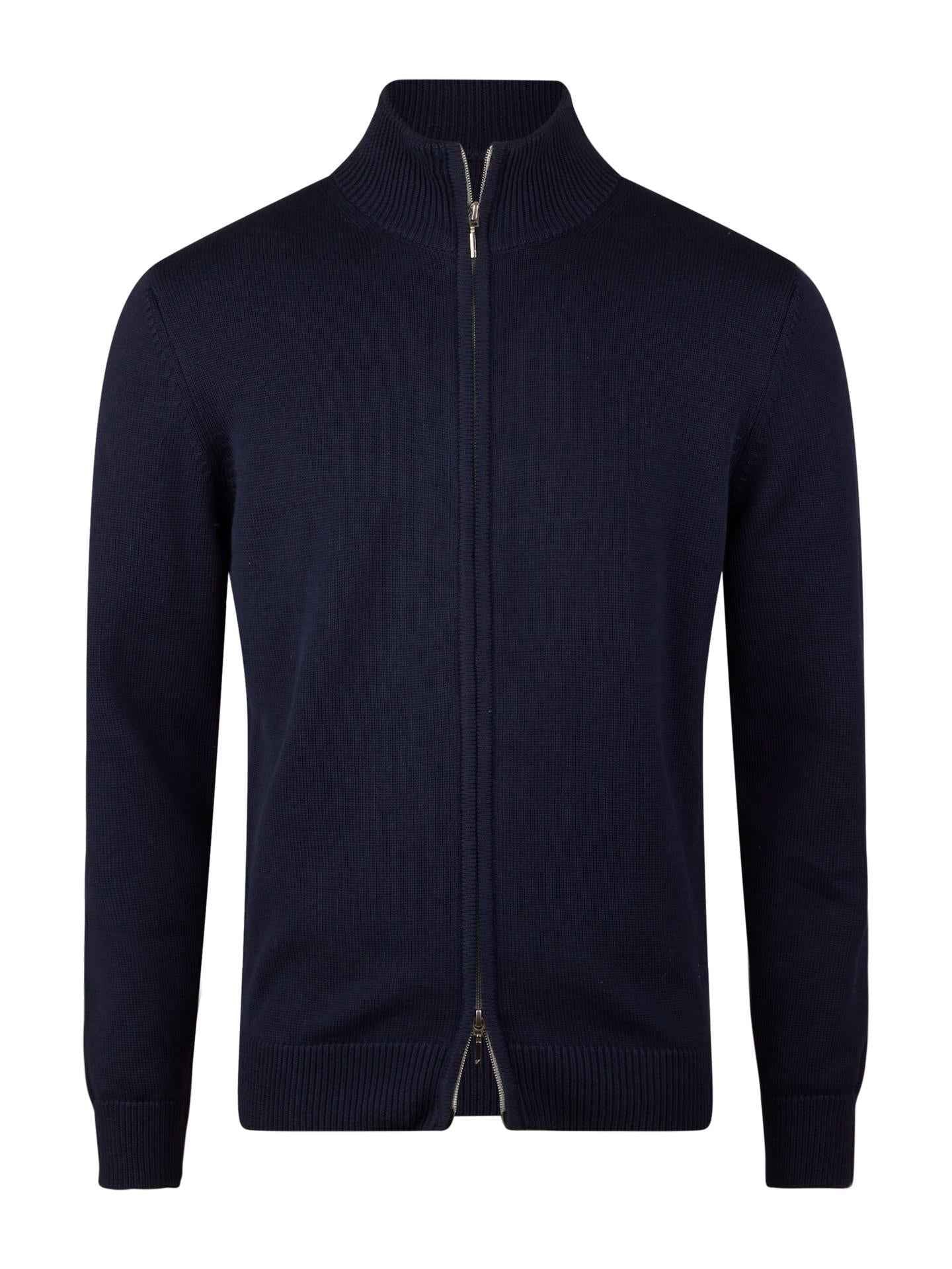 Marinblå Strukturstickad Zip Cardigan