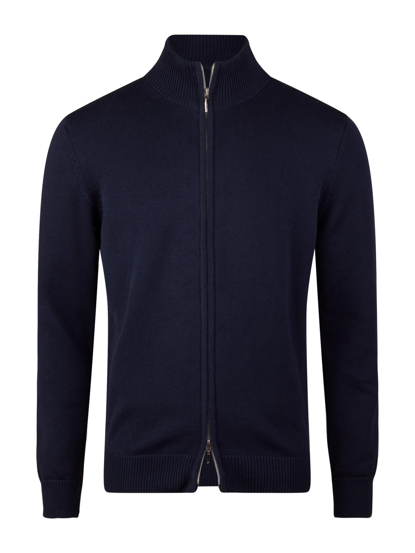 Strukturstickad Zip Cardigan - Marinblå