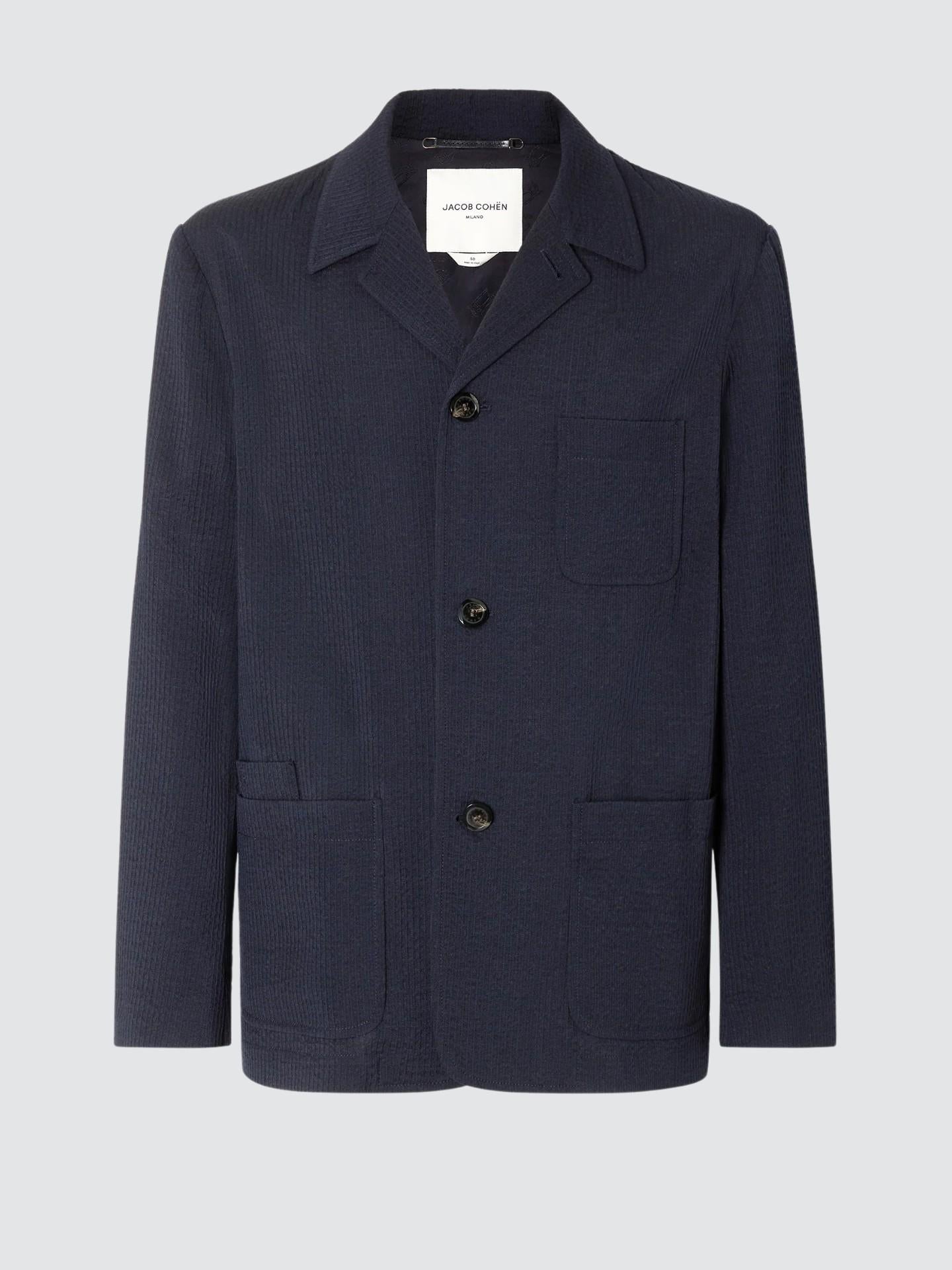 Marinblå Ulljacka i Seersucker ull - Jacob Cohen
