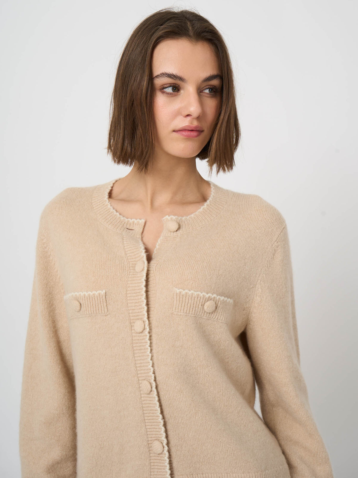 Beige Bouclé Kofta i Ull & Cashmere