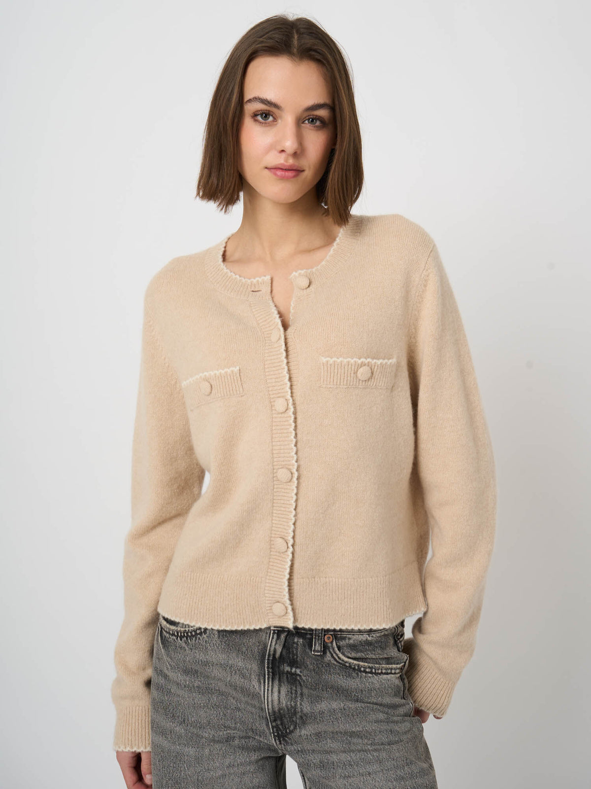 Beige Bouclé Kofta i Ull & Cashmere - Repeat