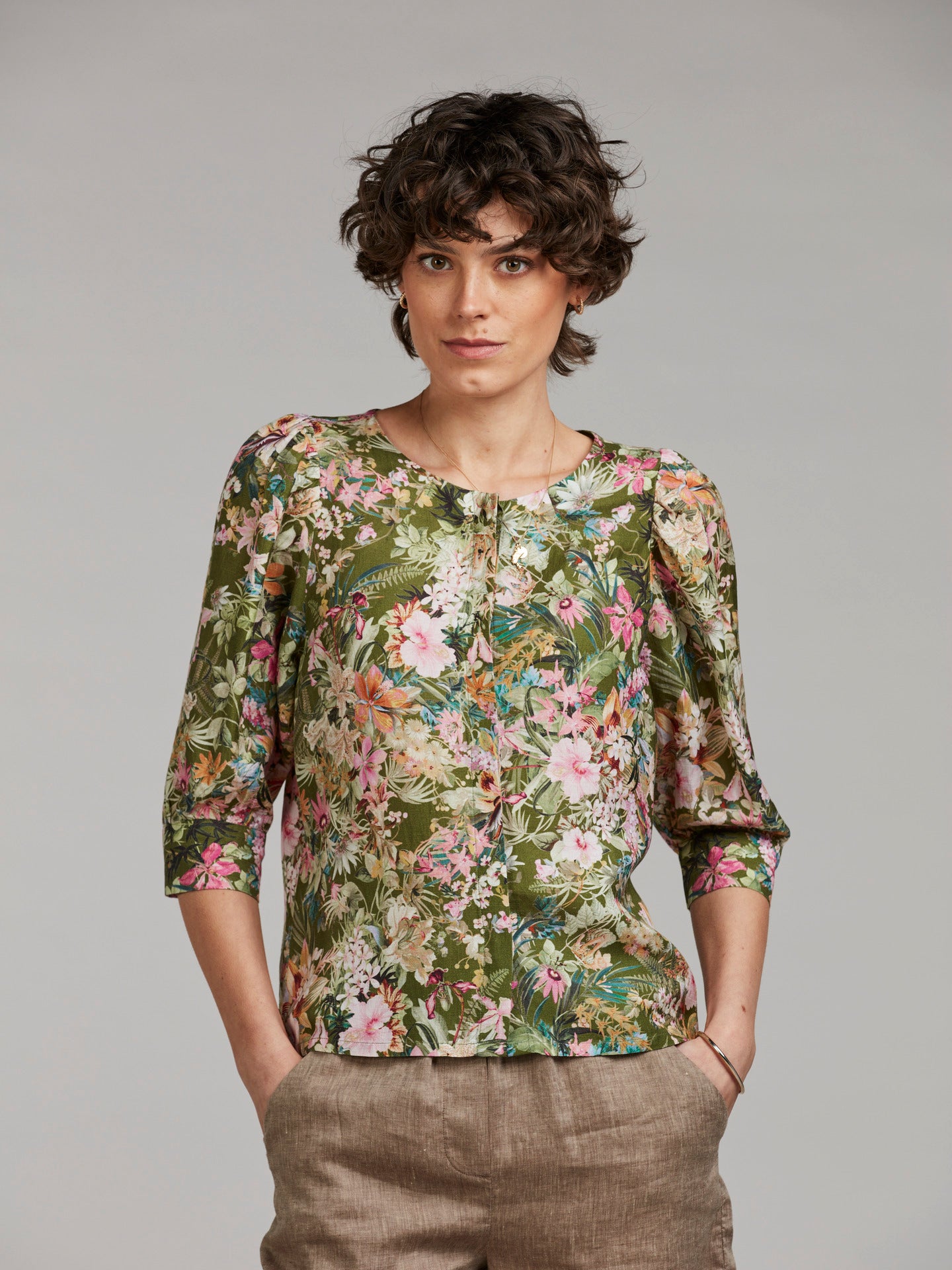 Grön Lykke Blommig Blus