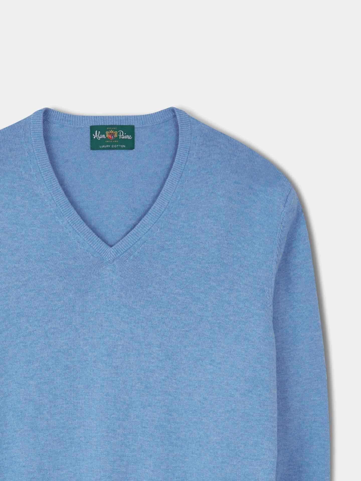 Ljusblå V-hals Cotton Cashmere Tröja