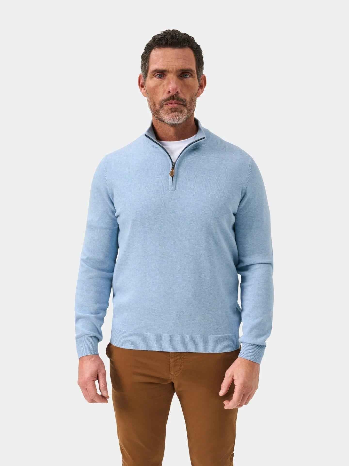 Ljusblå Cotton Cashmere Half-zip Tröja