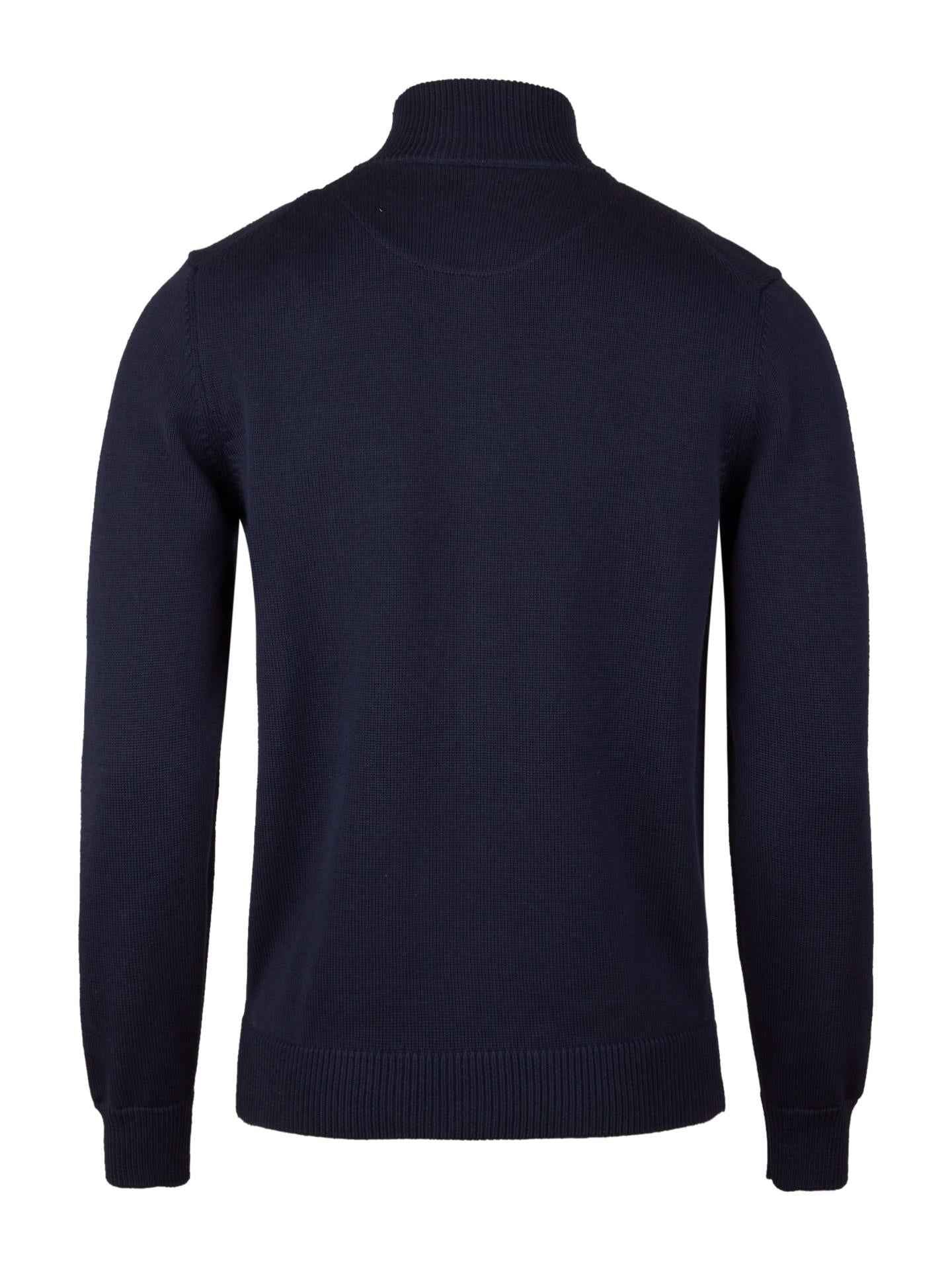 Marinblå Strukturstickad Zip Cardigan
