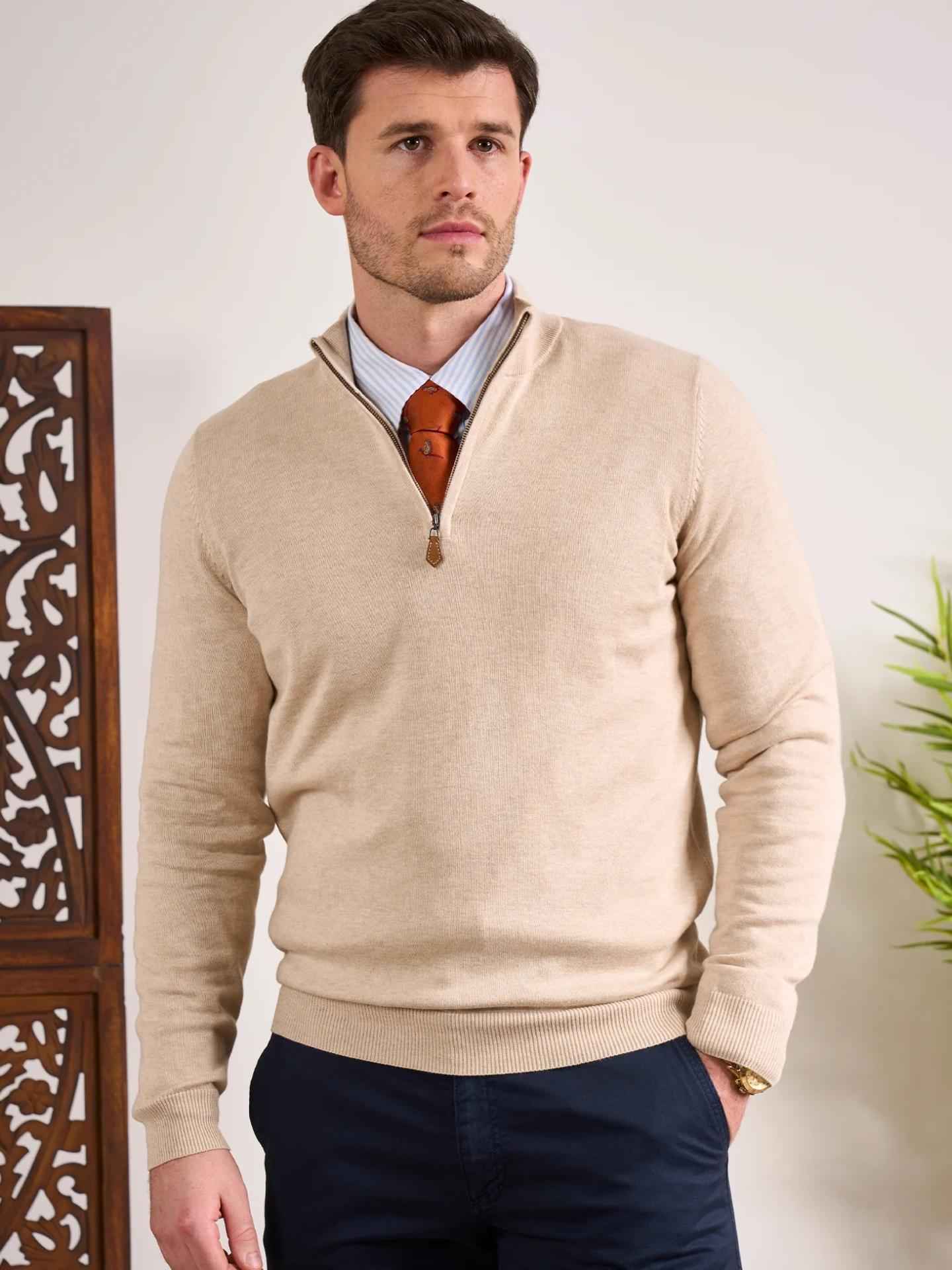 Sand Cotton Cashmere Half-zip Tröja