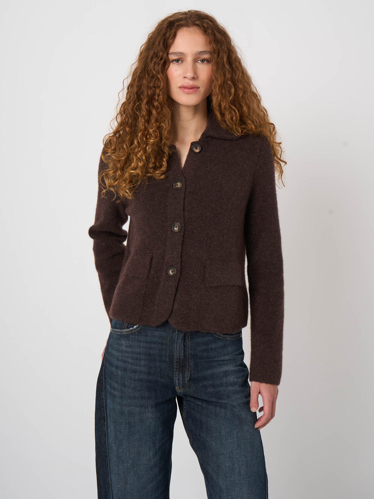 Mörkbrun Alpacka Stickad Cardigan