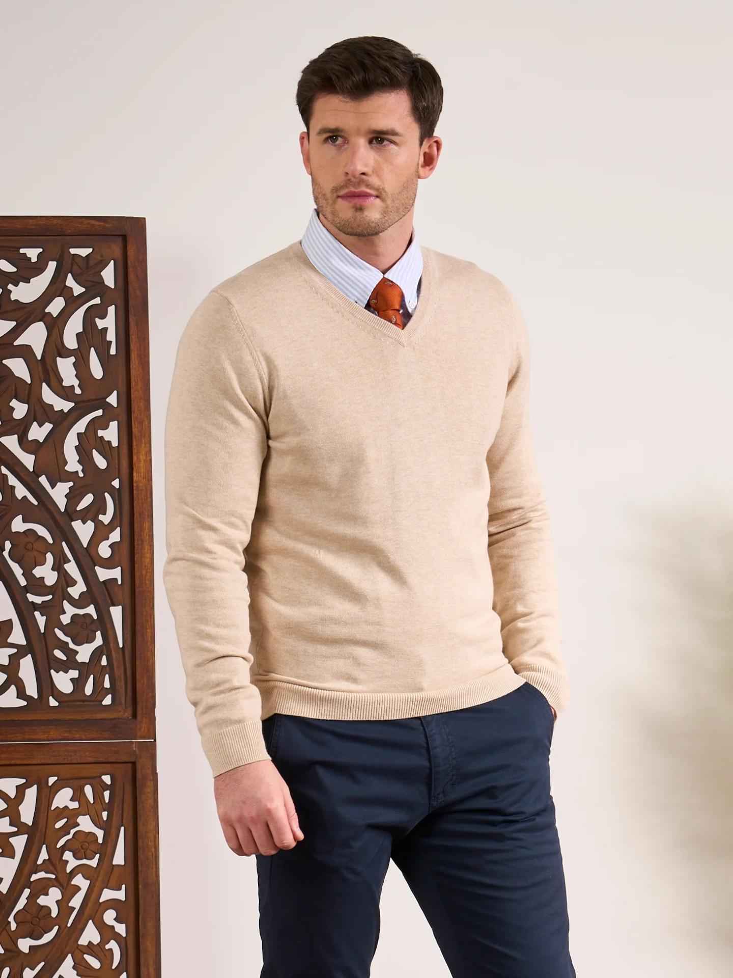 Sand V-hals Cotton Cashmere Tröja
