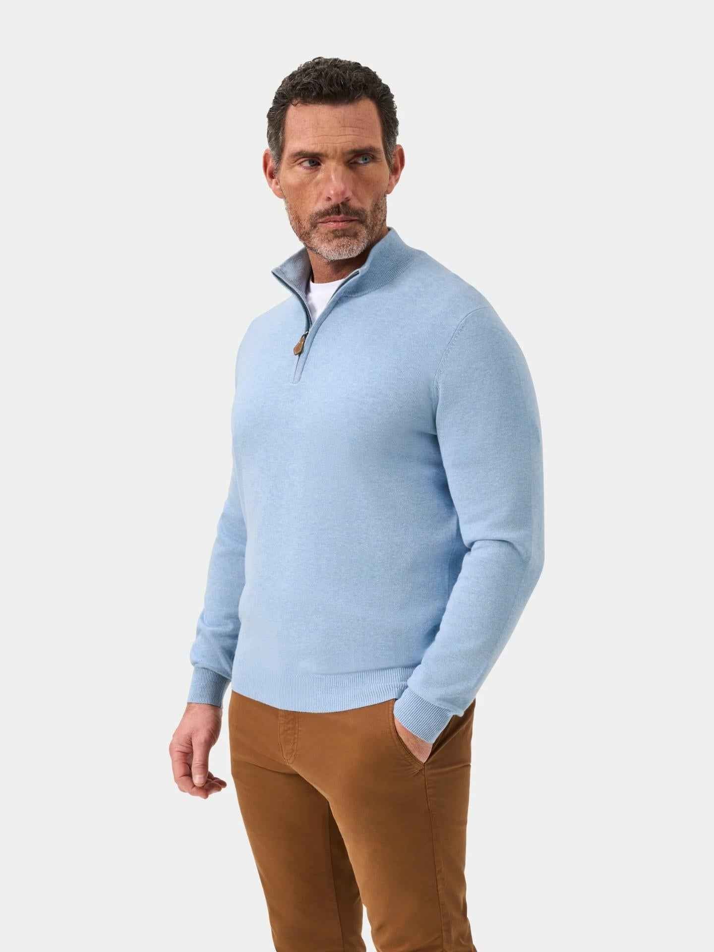 Ljusblå Cotton Cashmere Half-zip Tröja