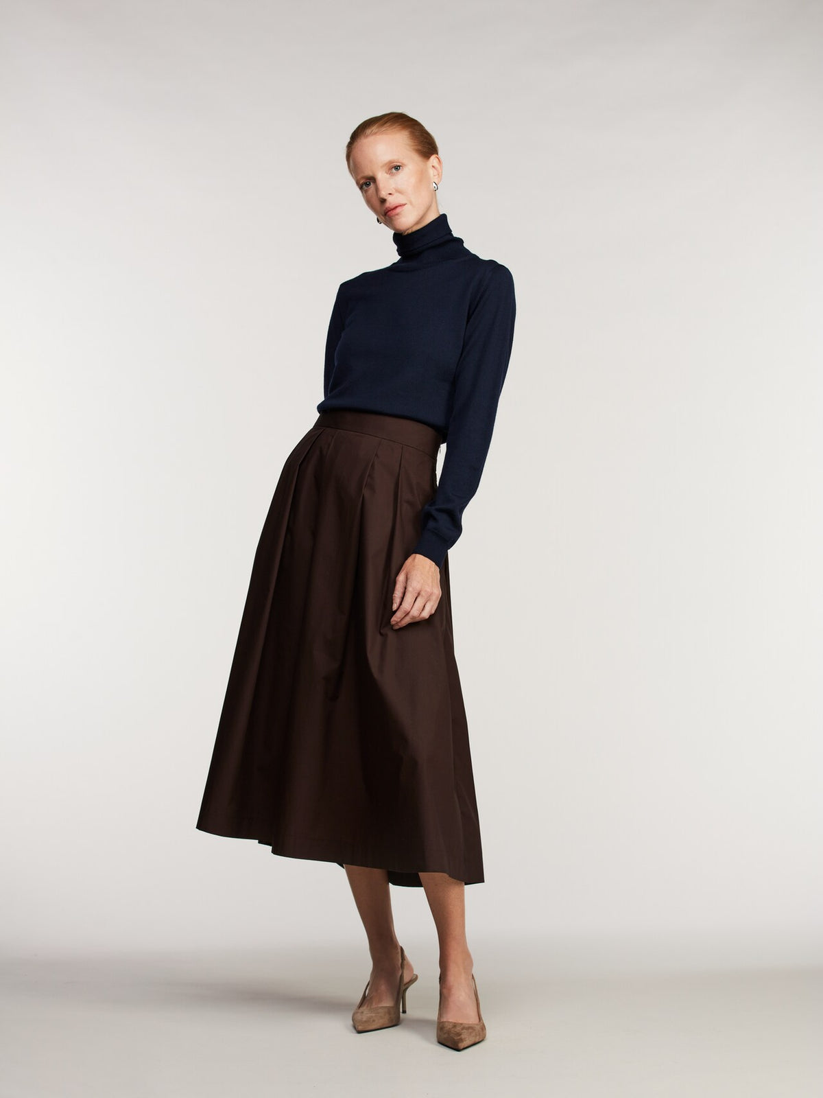 Dark Brown Kathryn Midi Cotton Skirt