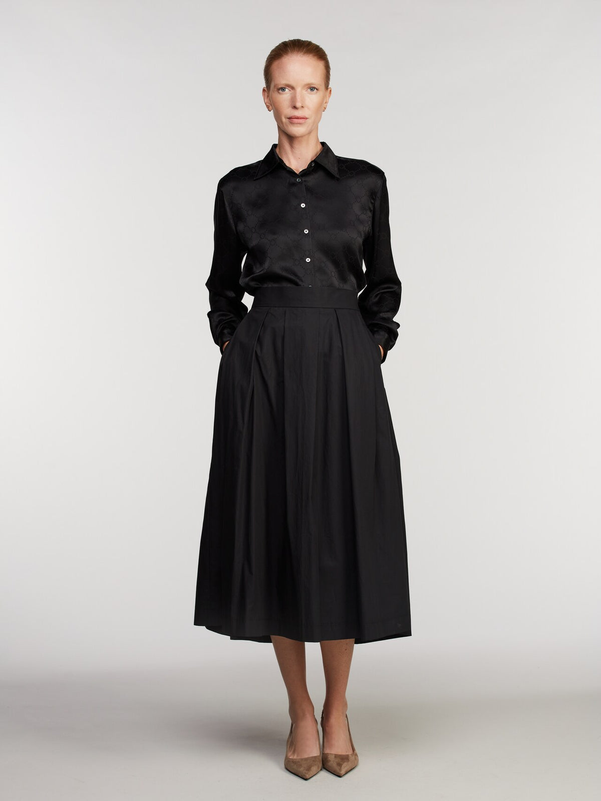 Black Kathryn Midi Cotton Skirt