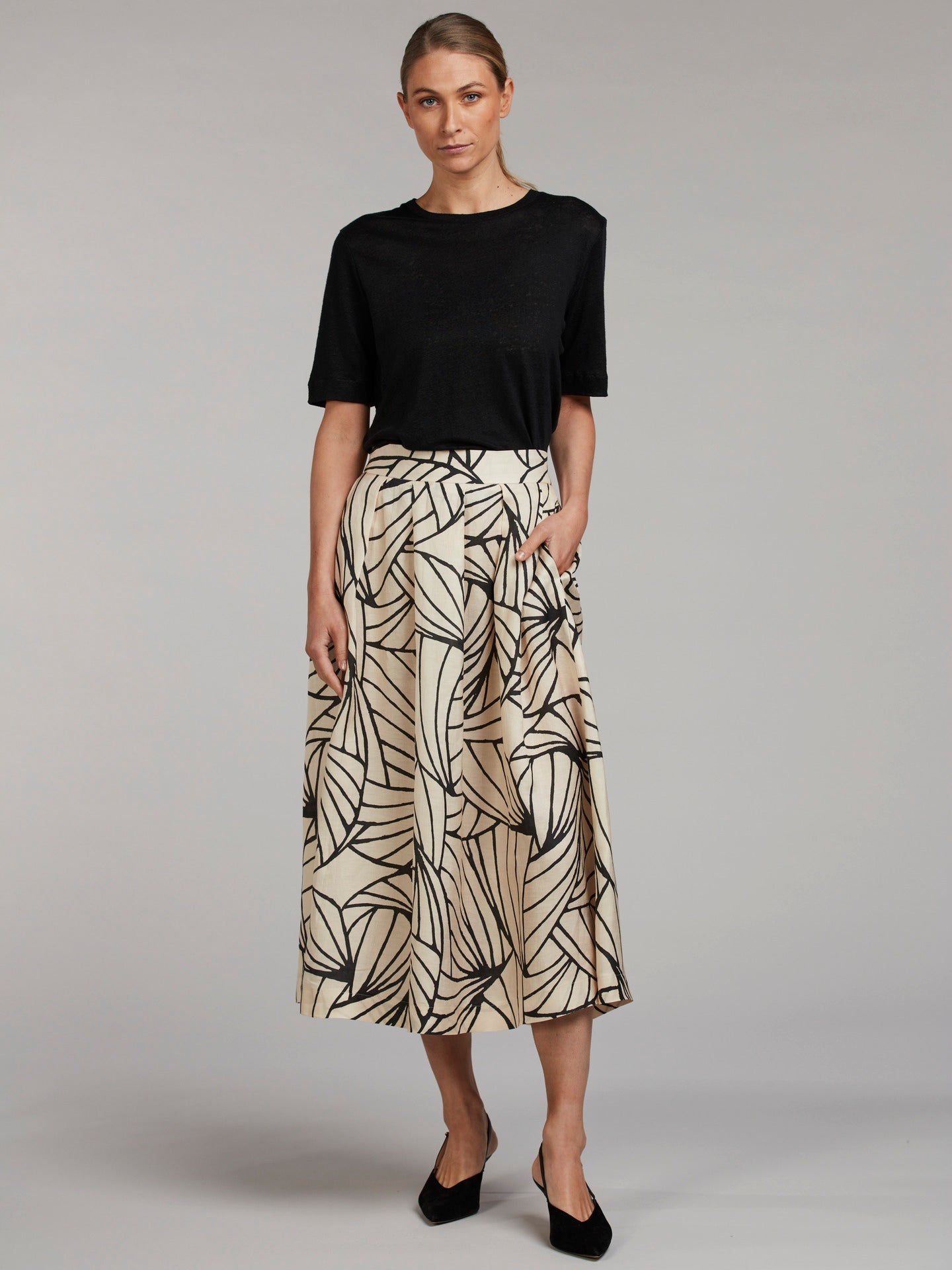 Beige Kathyrn Mönstrad Kjol