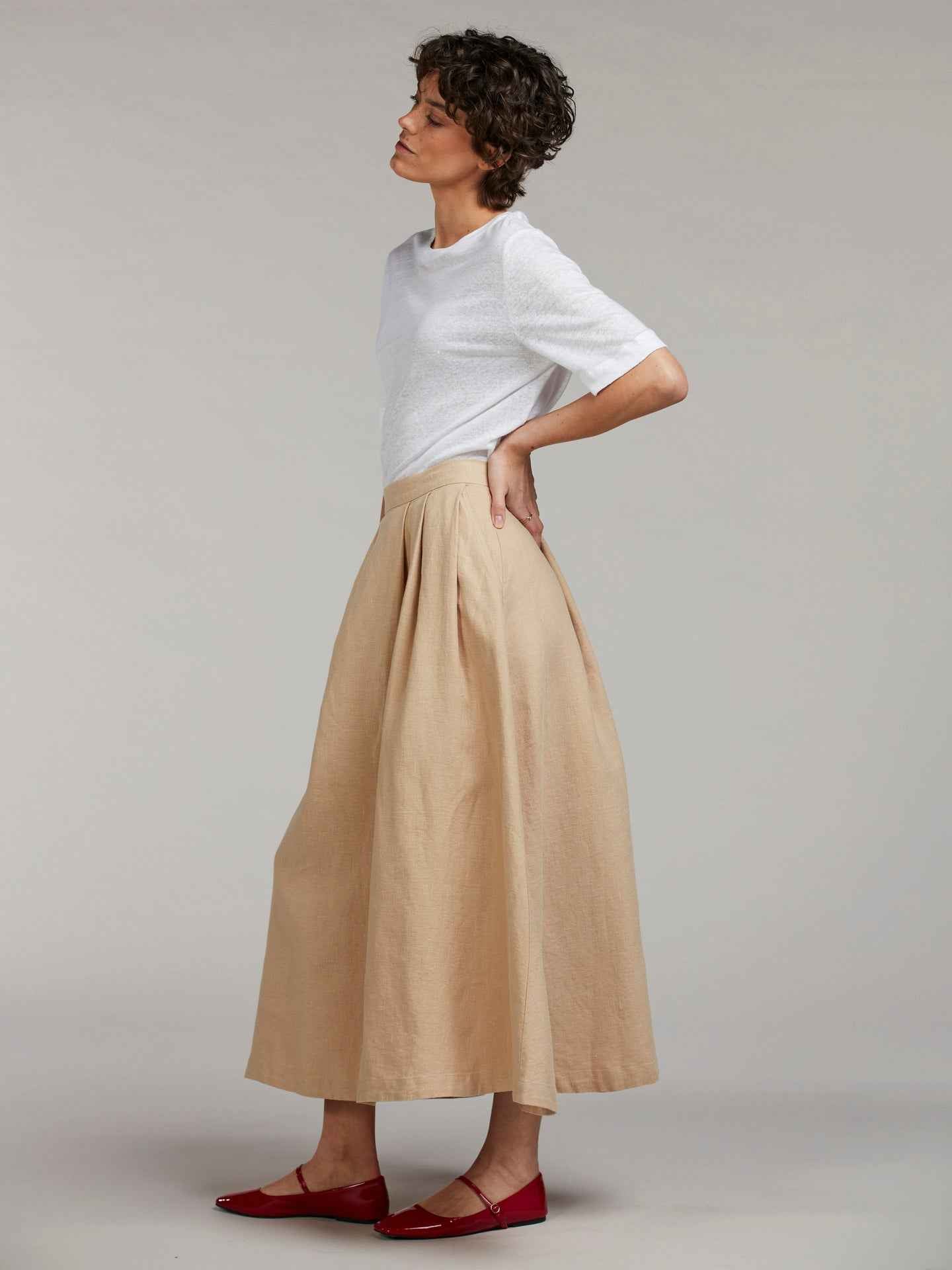 Beige Lorena Linnekjol