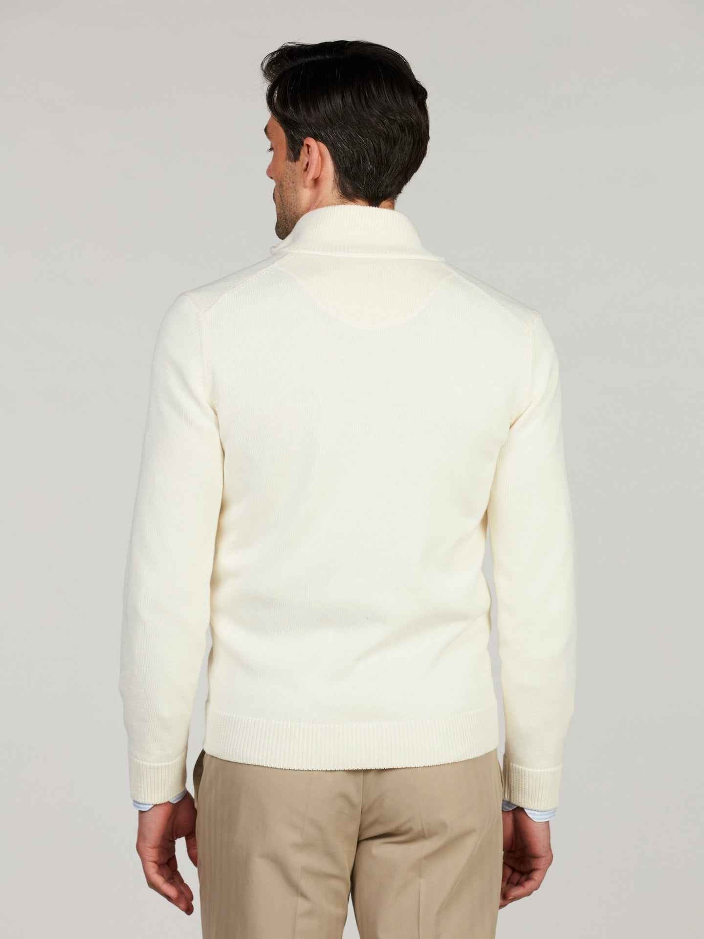 Off-white Strukturstickad Zip Cardigan