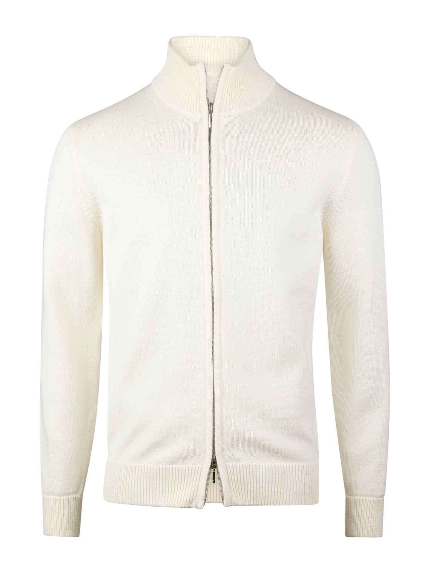 Off-white Strukturstickad Zip Cardigan