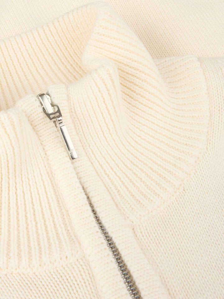 Off-white Strukturstickad Zip Cardigan