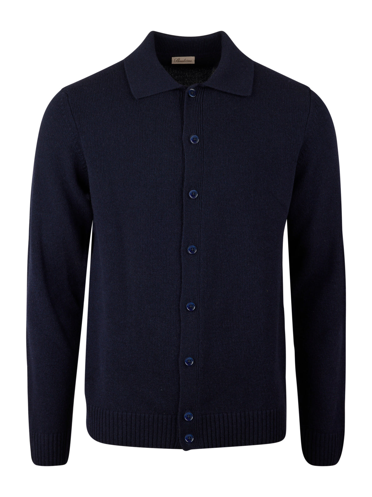 Marinblå Borstad Merino Cardigan - Stenströms