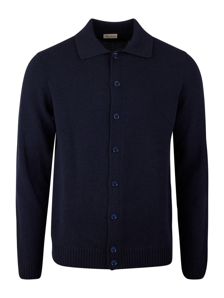 Marinblå Borstad Merino Cardigan - Stenströms