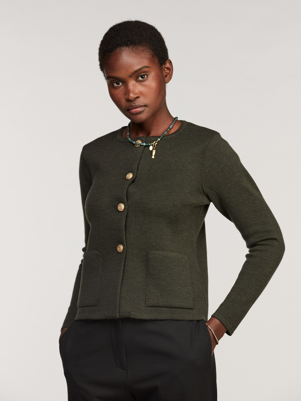 Mörkgrön Stina Merinoull Cardigan