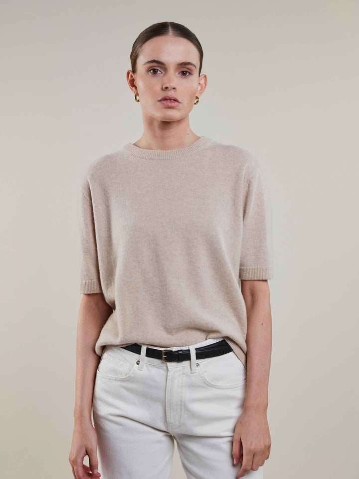 Beige Janet Kashmirtröja, Kort ärm