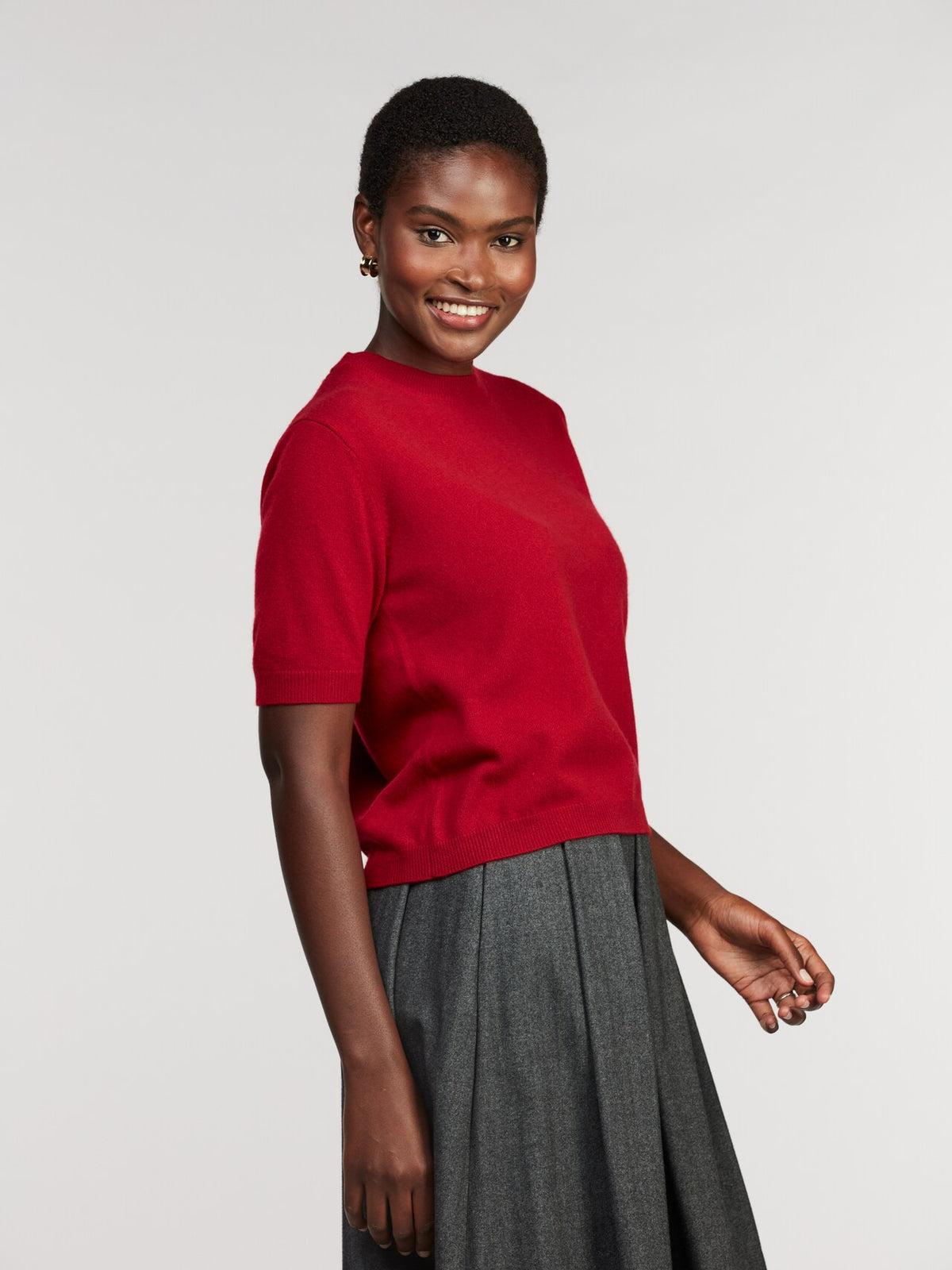 Red Janet Cashmere Sweater, Short sleeve