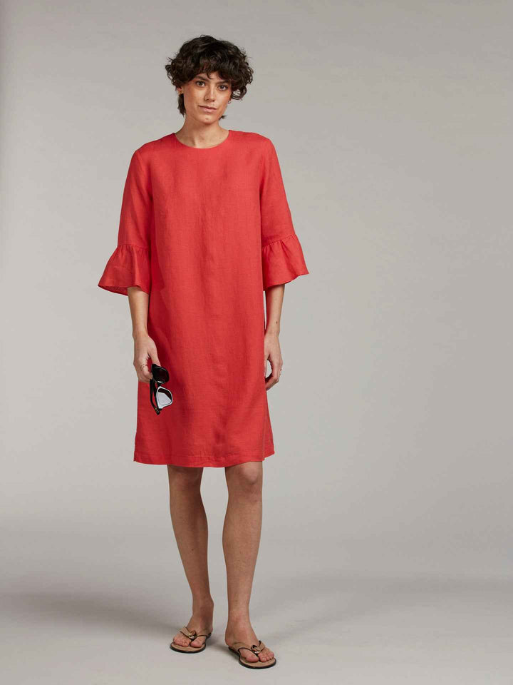 Röd Lindsay Linneklänning