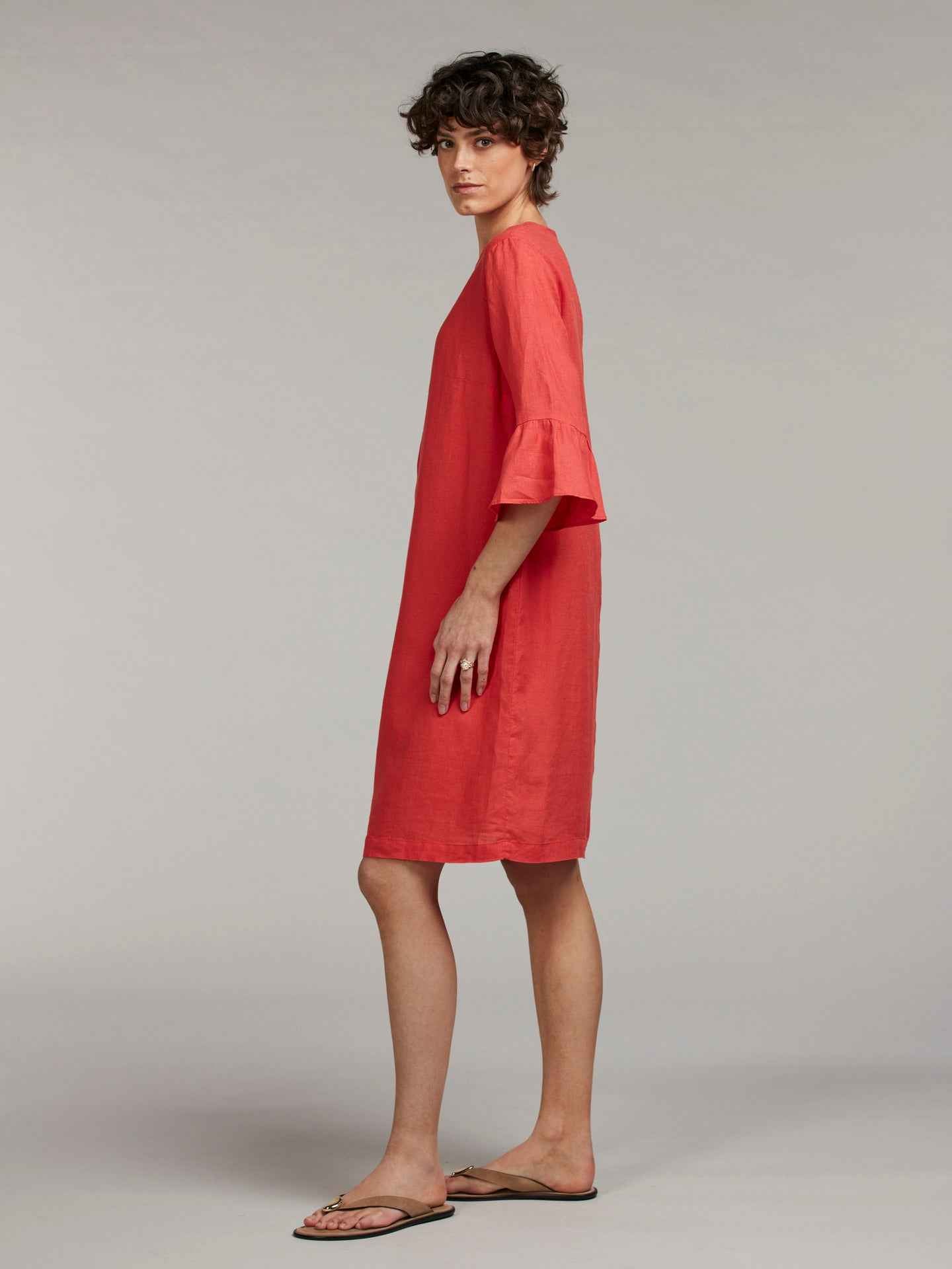 Röd Lindsay Linneklänning