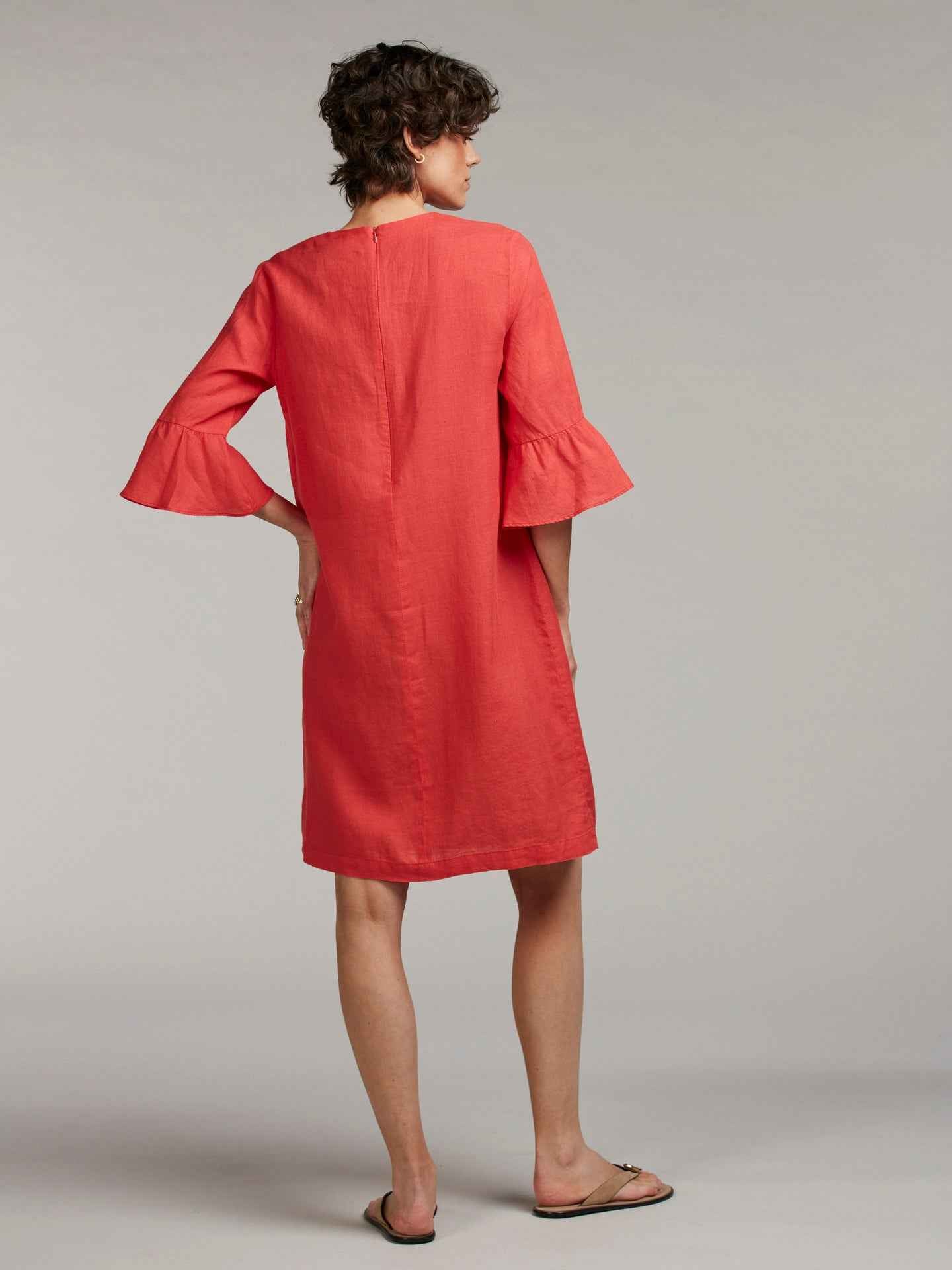 Röd Lindsay Linneklänning