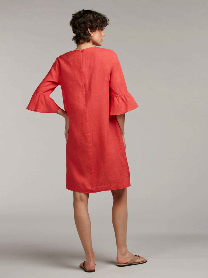 Röd Lindsay Linneklänning