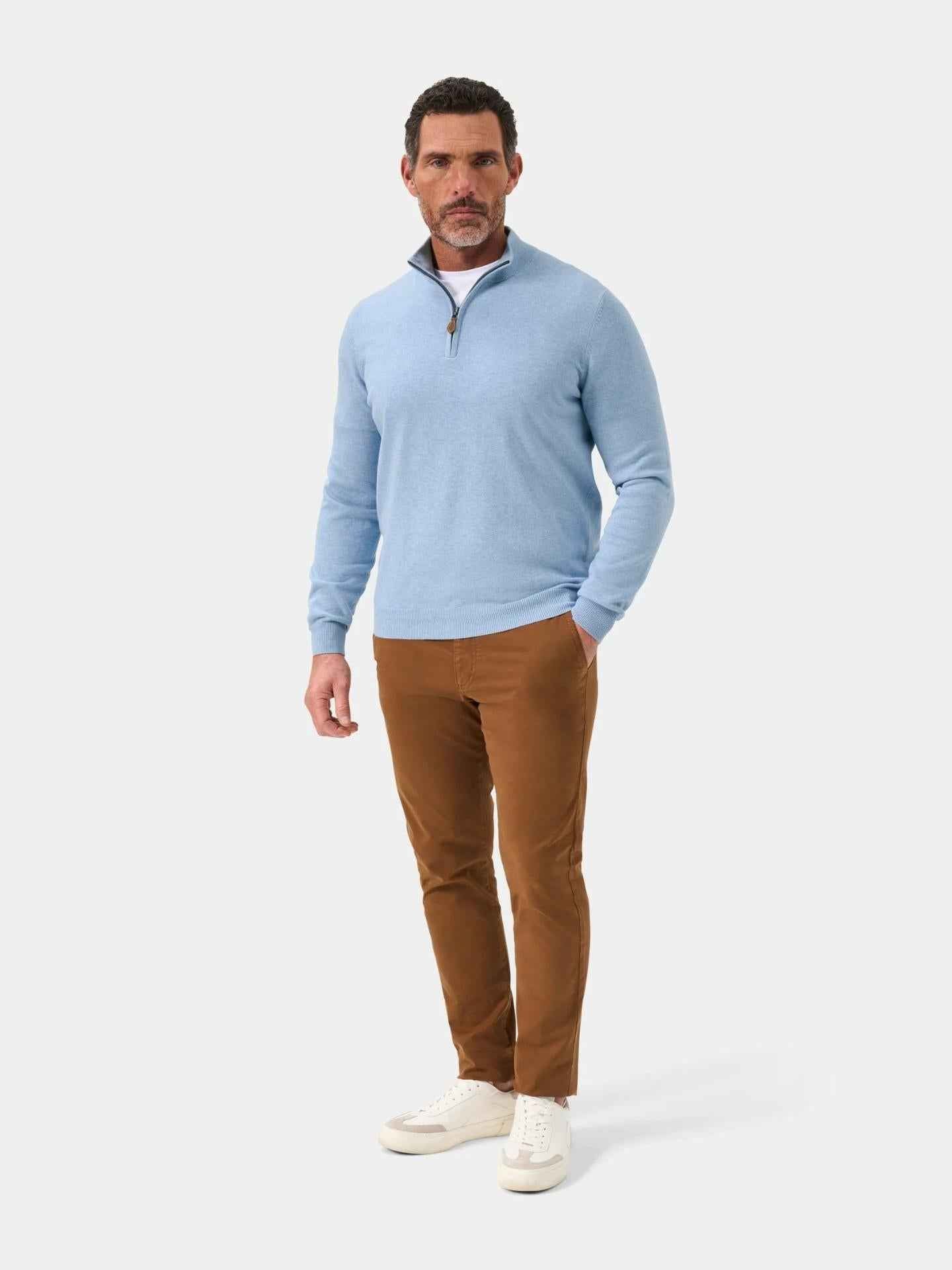 Ljusblå Cotton Cashmere Half-zip Tröja