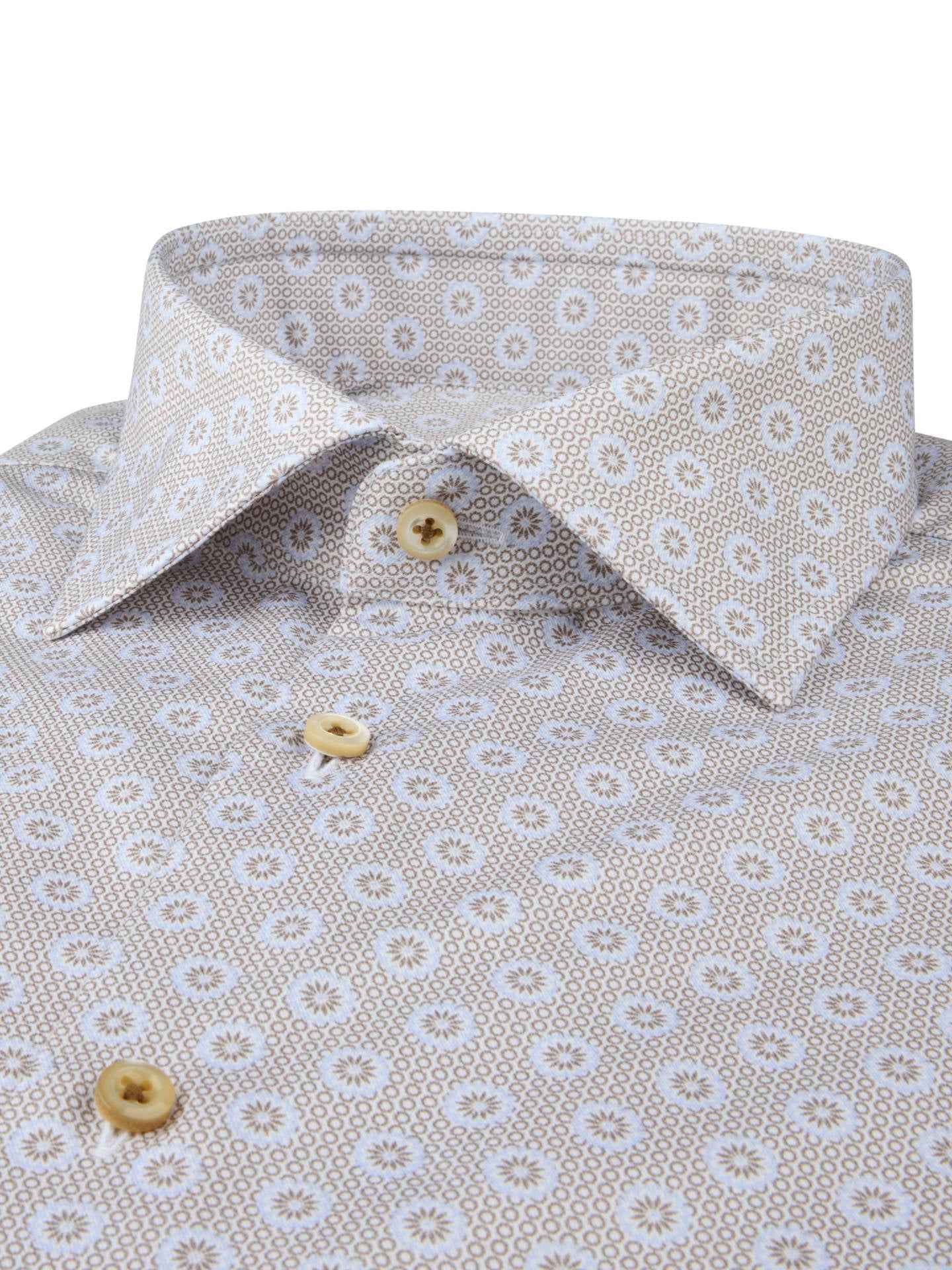 Beige Regular Twillskjorta med Mikromönster