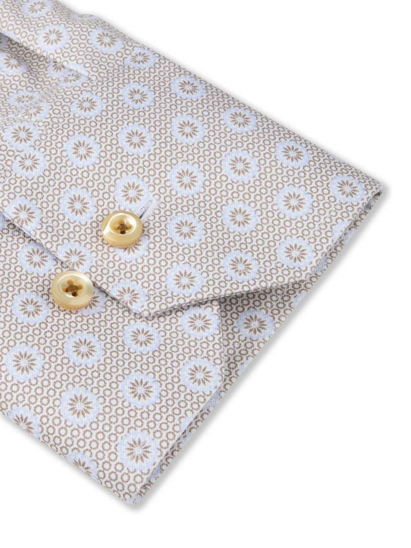 Beige Regular Twillskjorta med Mikromönster