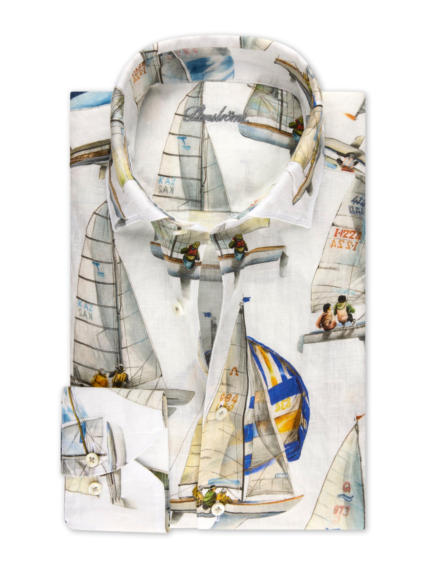 Regular Segelbåtsmönstrad Linneskjorta