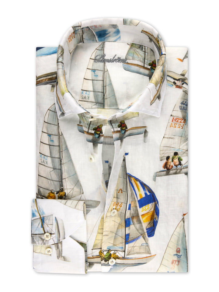 Regular Segelbåtsmönstrad Linneskjorta