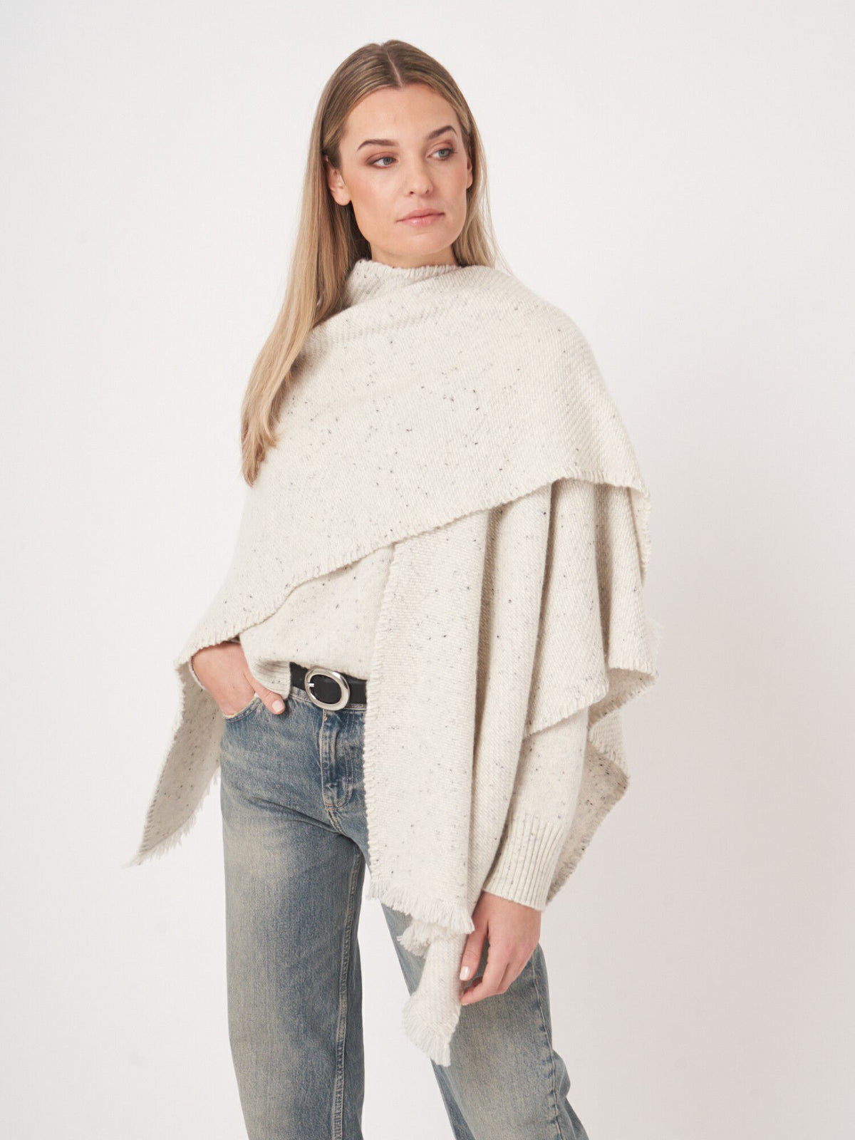 Snow Kashmirponcho med Fransar