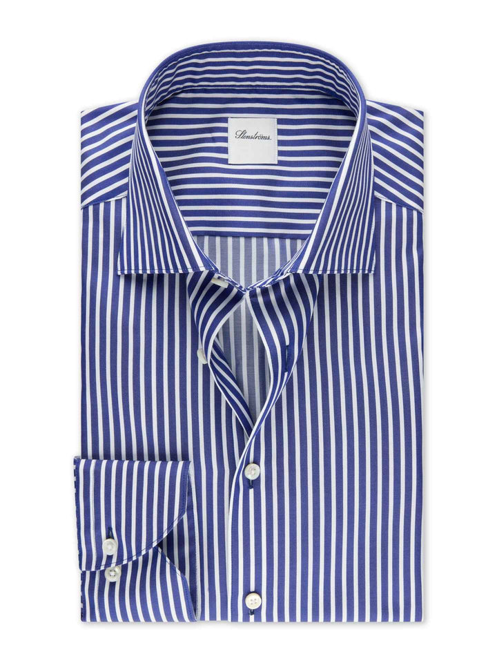 Slimline Randig Twillskjorta - Marinblå