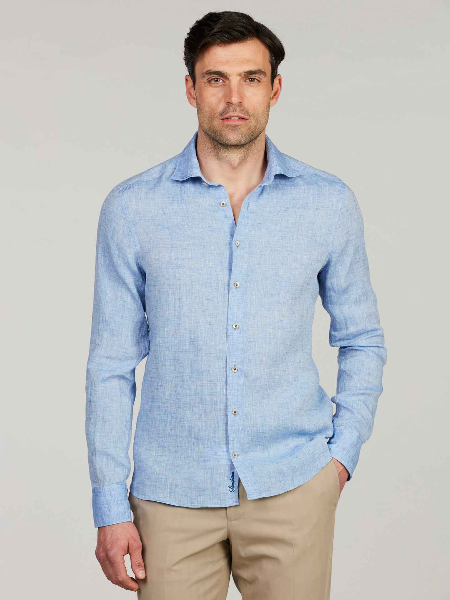 Blå Slimline Linneskjorta