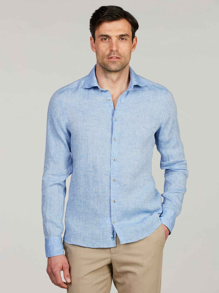 Blå Slimline Linneskjorta