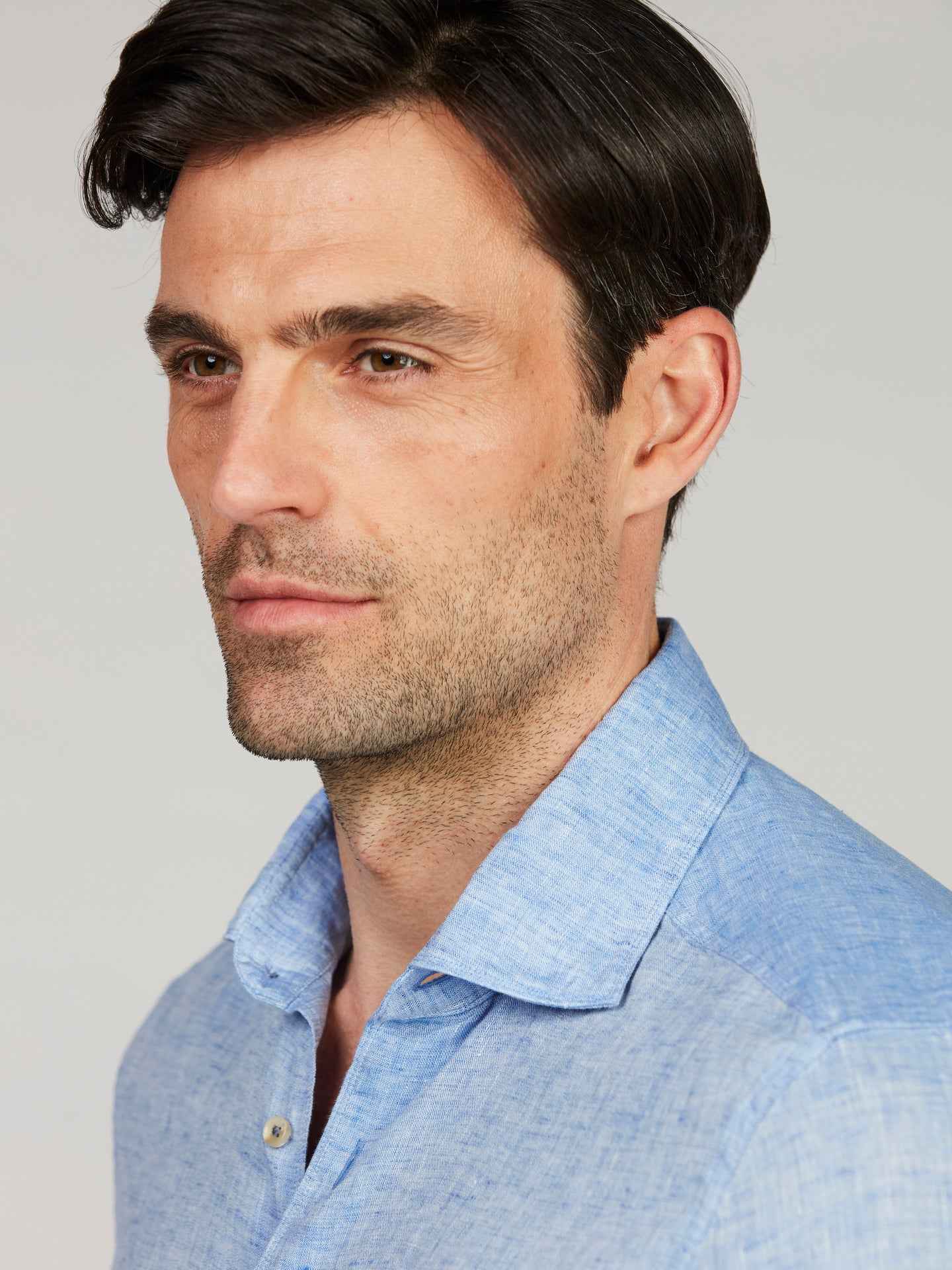 Blå Slimline Linneskjorta