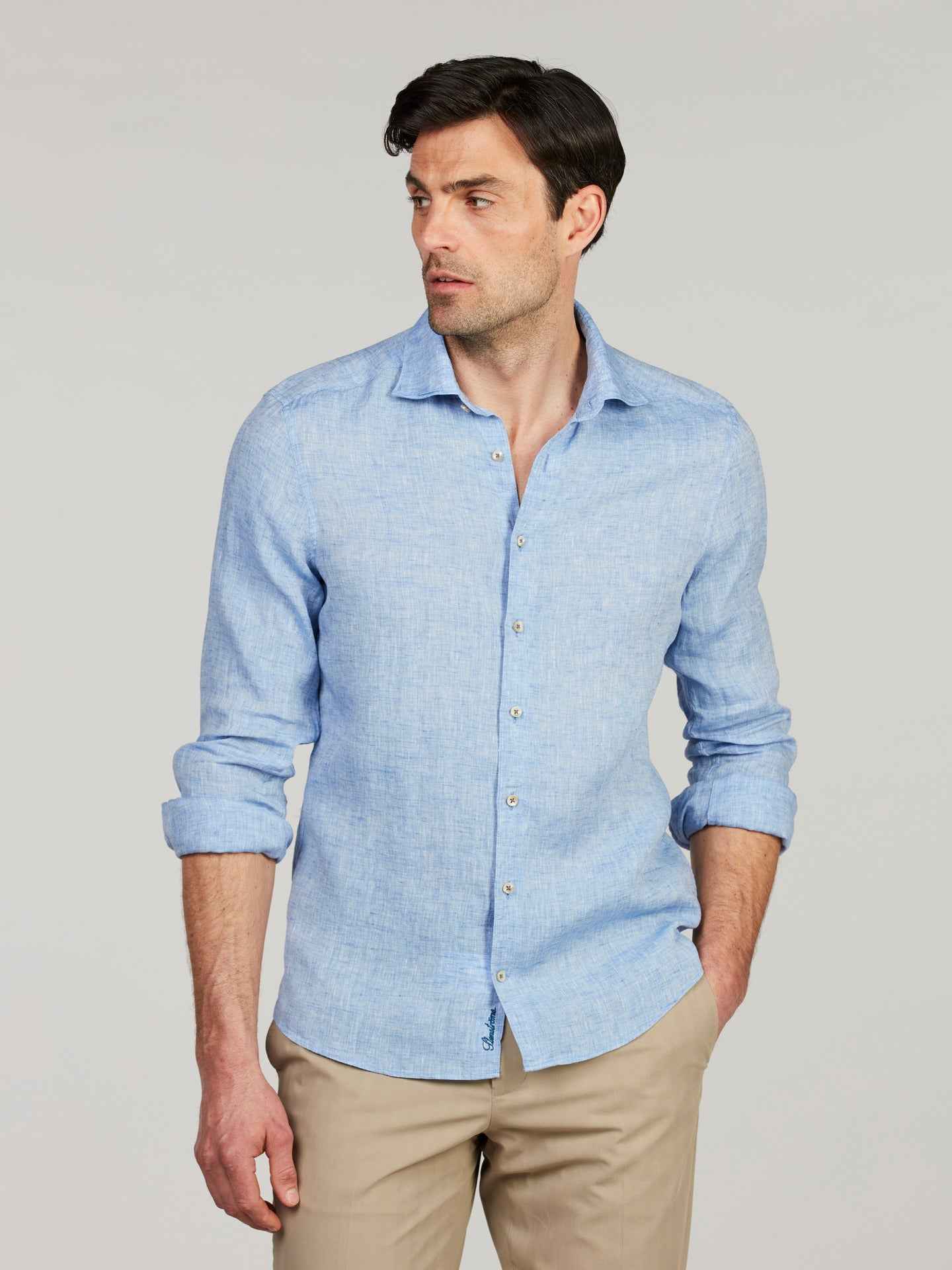 Blå Slimline Linneskjorta