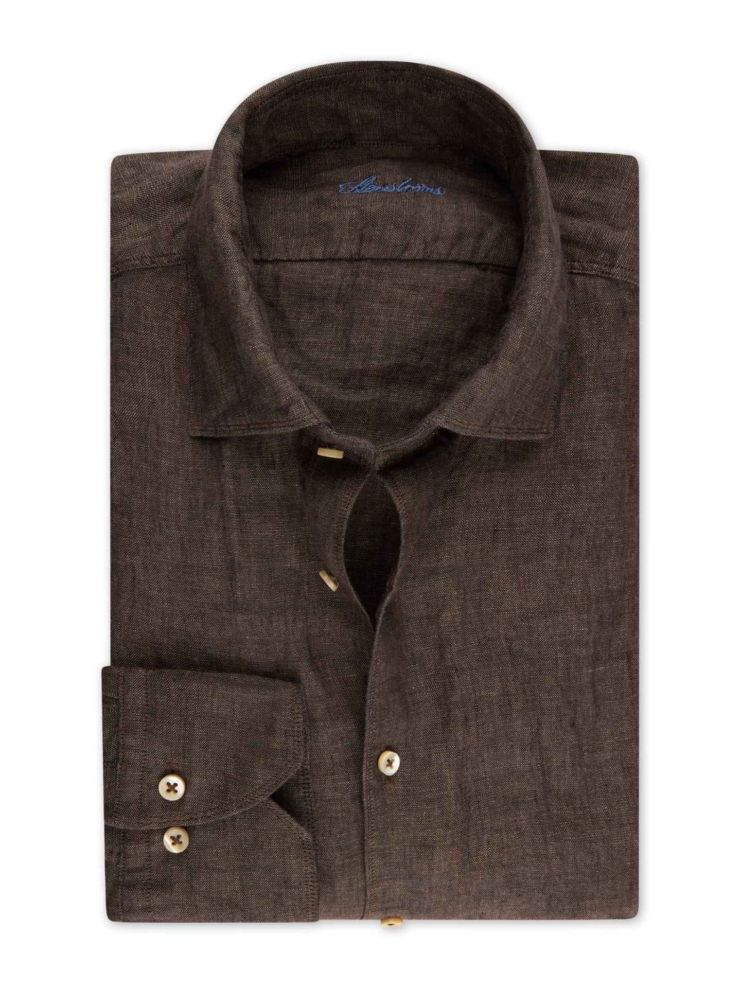 Mörkbrun Slimline Linneskjorta