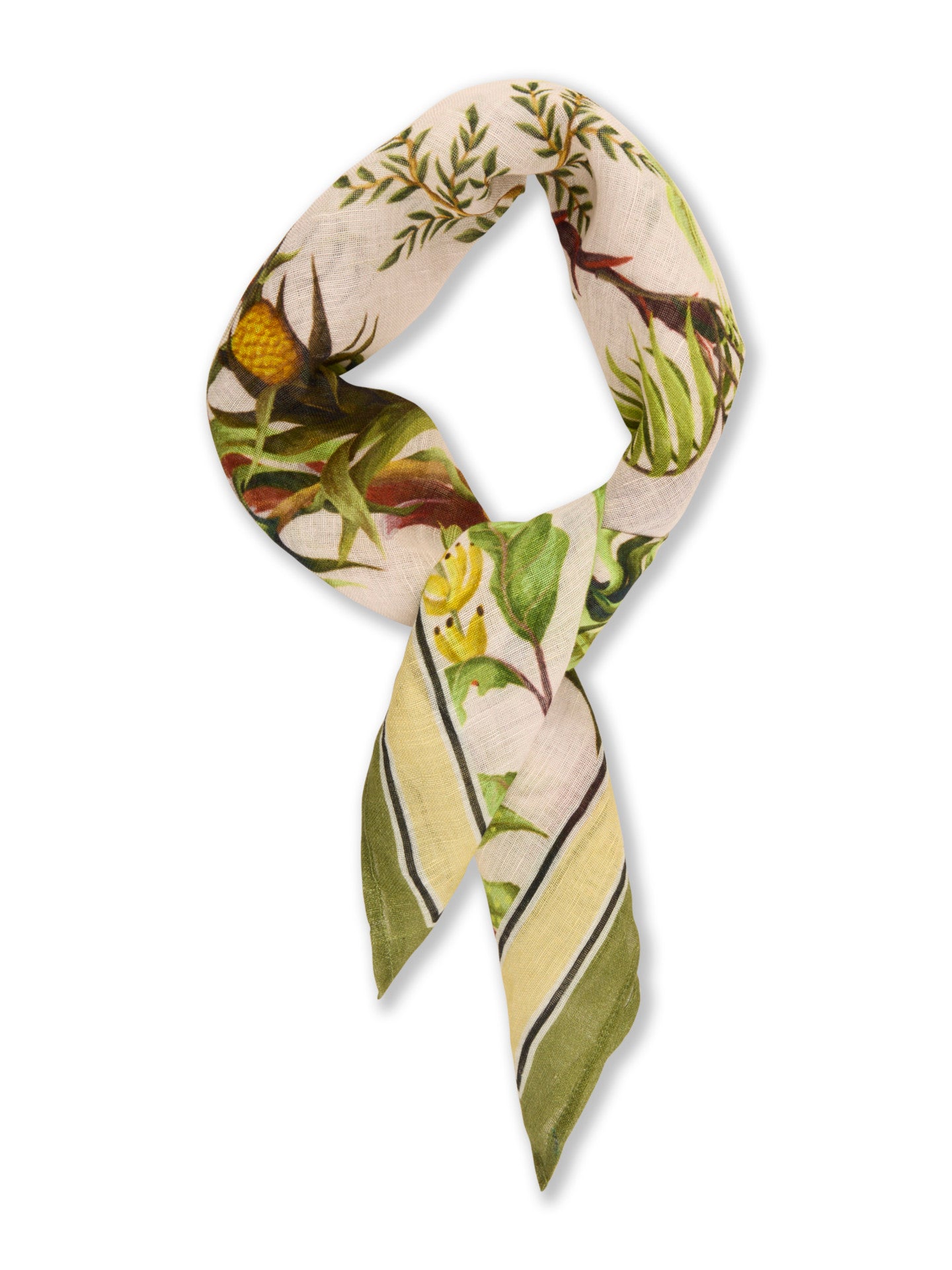 Bladmönstrad Linnescarf - Beige & Grön